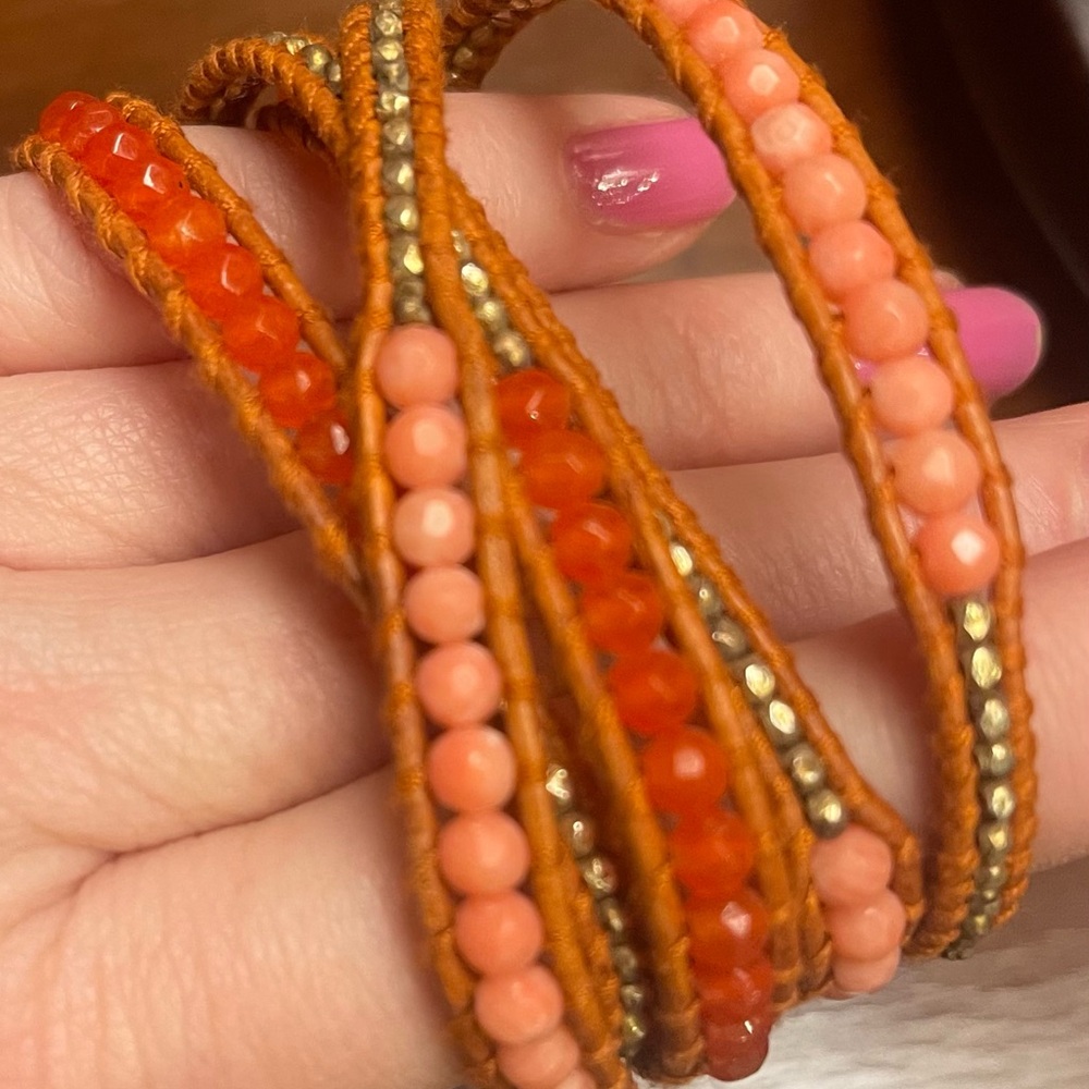 Elegant Orange Beaded Wrap Bracelet